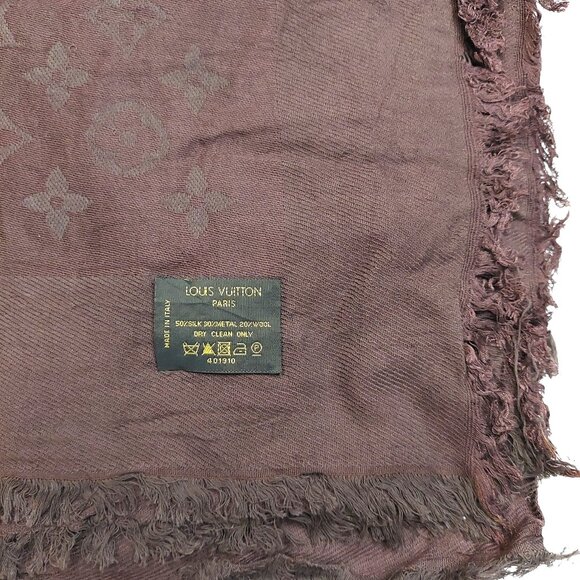 LOUIS VUITTON LV Vintage Brown with Gold Sequin Silk Wool Scarf Shawl Wrap - Picture 8 of 9
